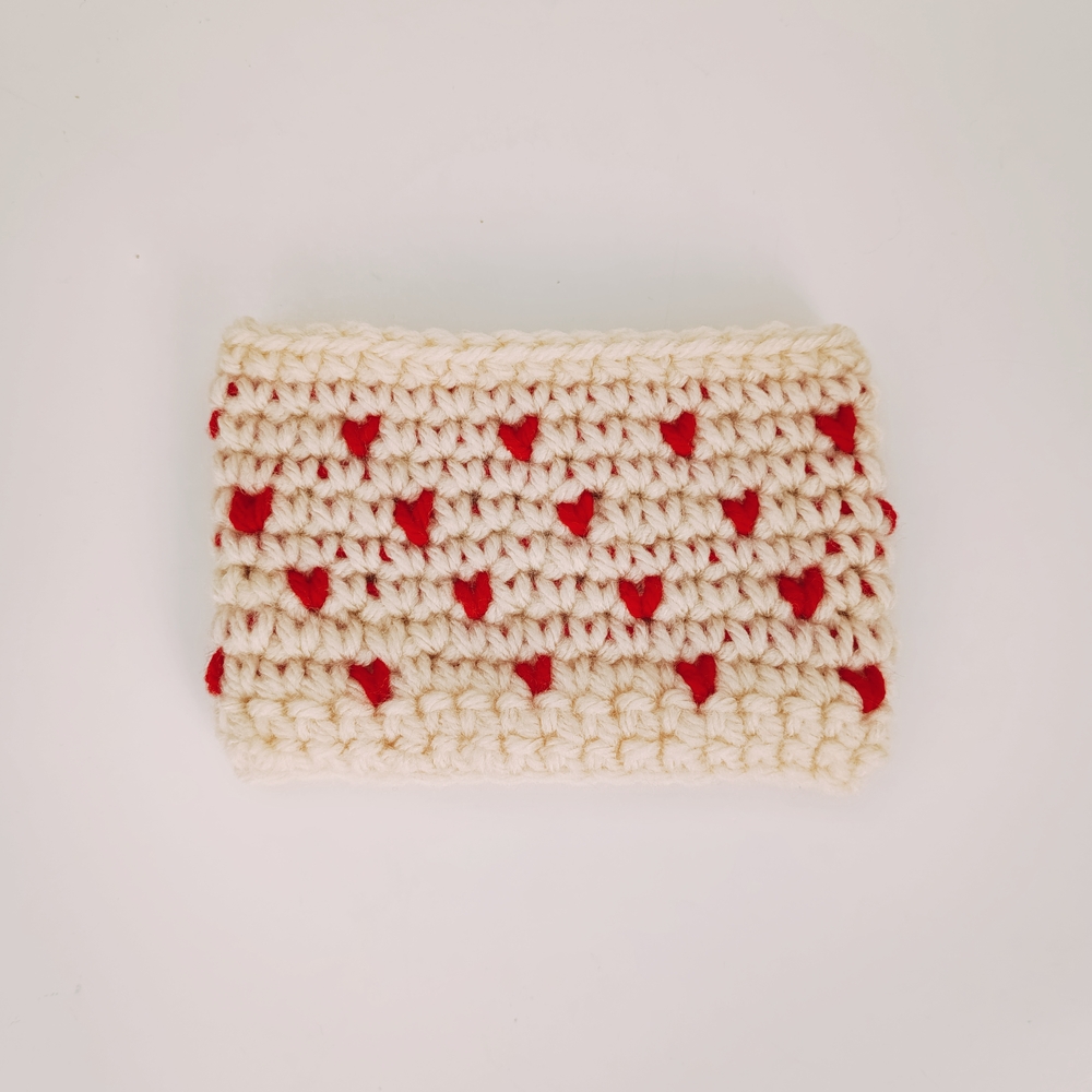 Crochet Cup Sleeve - Cream and ♥️ - Picture 2 of 4